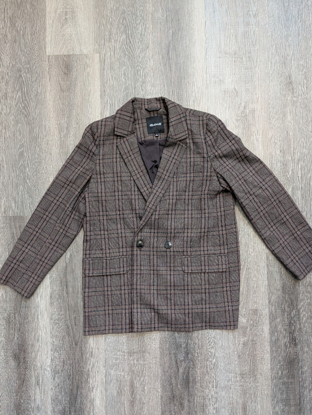Madewell Blazer Womens Medium Brown Plaid Double Button Tailored Coat Academia